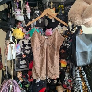 Y2K Brown Lace Babydoll Top